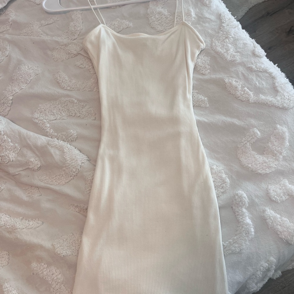 White Ribbed Spaghetti Strap Dress